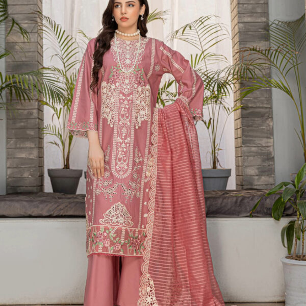 Tea Pink |3pcs embrioded lawn suit