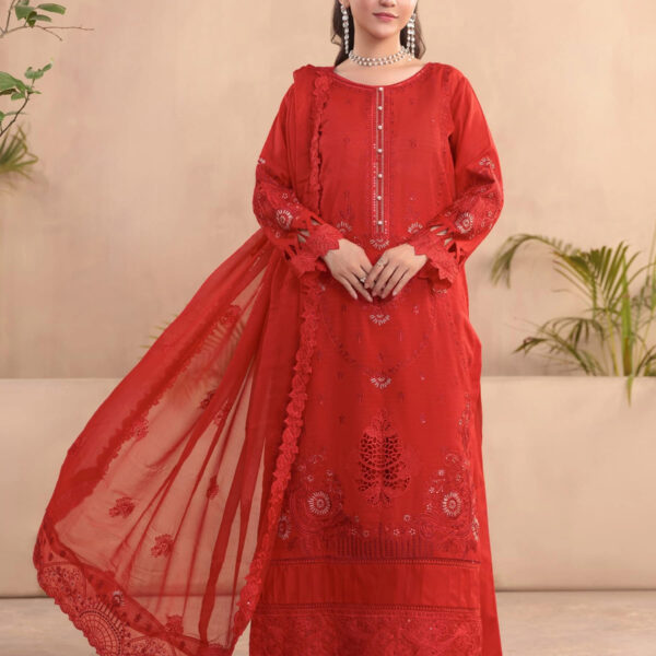 RED| 3PCS Embrioded lawn suit