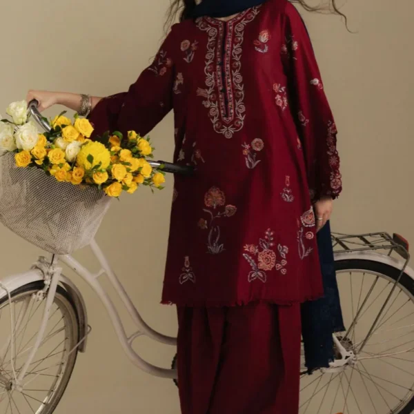 Dhanak Unstiched Embrioded3pcs